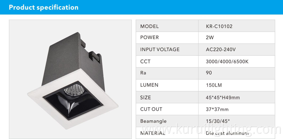 2W Grille Recessed Downlight